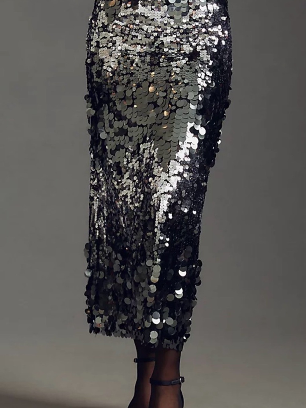 Anthropologie Black and Silver Sequin Pencil Skirt